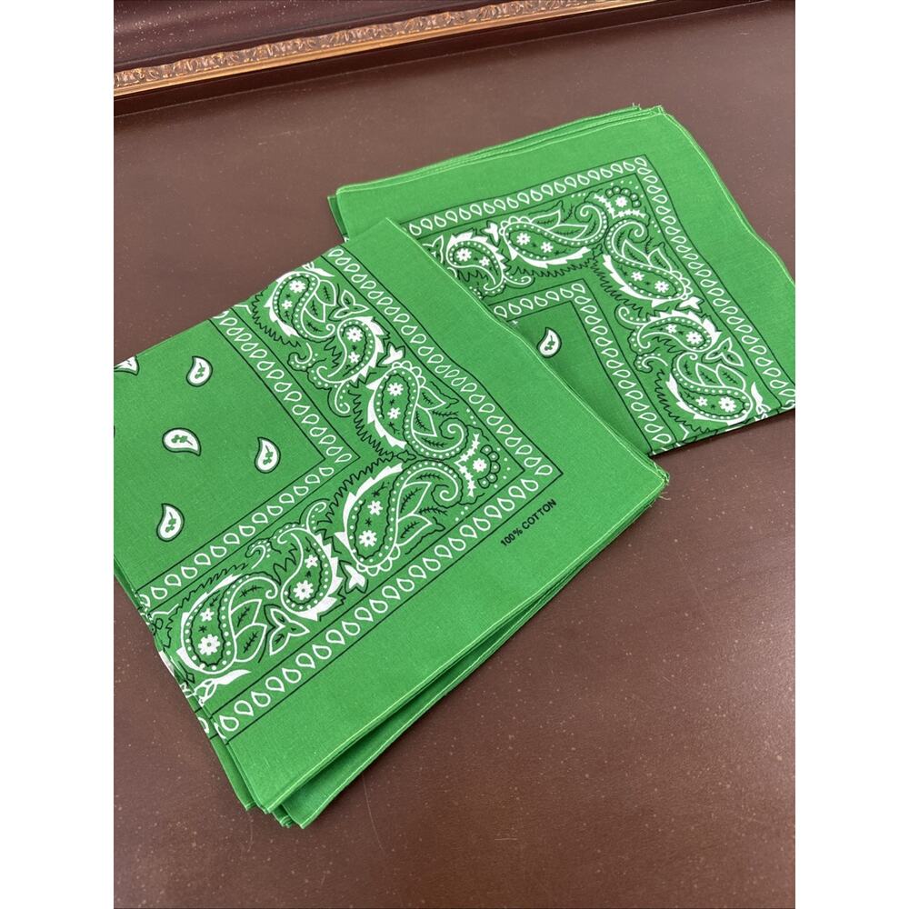 Paisley Kelly Green Bandana 21” x 21” Bundle Of 9 100% Cotton New